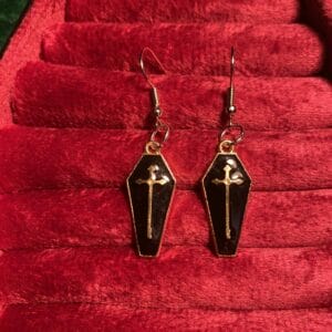Gold and black coffin earrings
