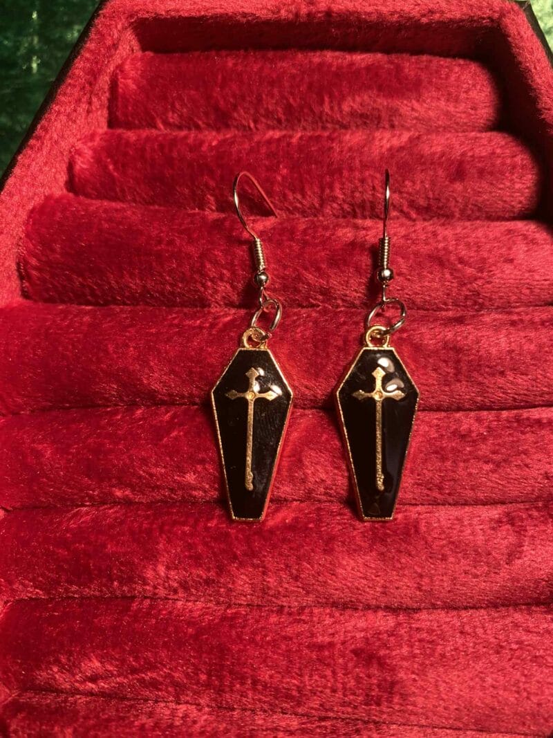 Gold and black coffin earrings
