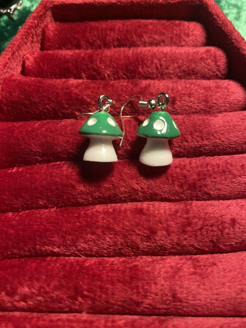 Green mushroom earrings