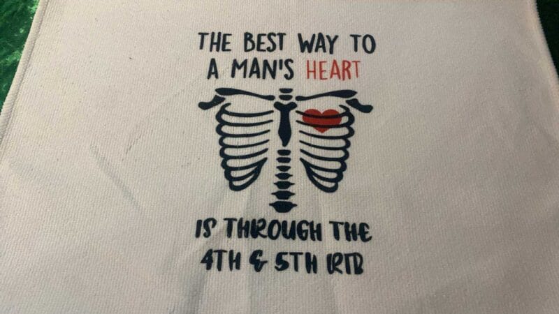The way to a mans heart tea towel