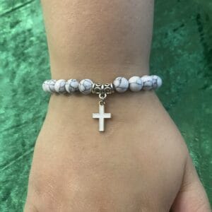 White Beaded Cross Bracelet