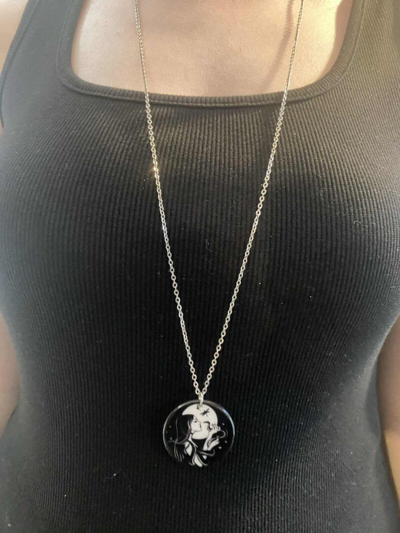 Black and White gothic Girl Necklace.