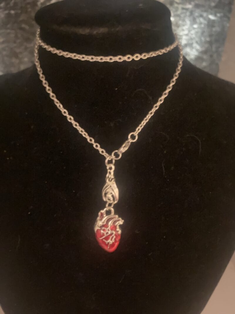 Red Heart and Bat Necklace