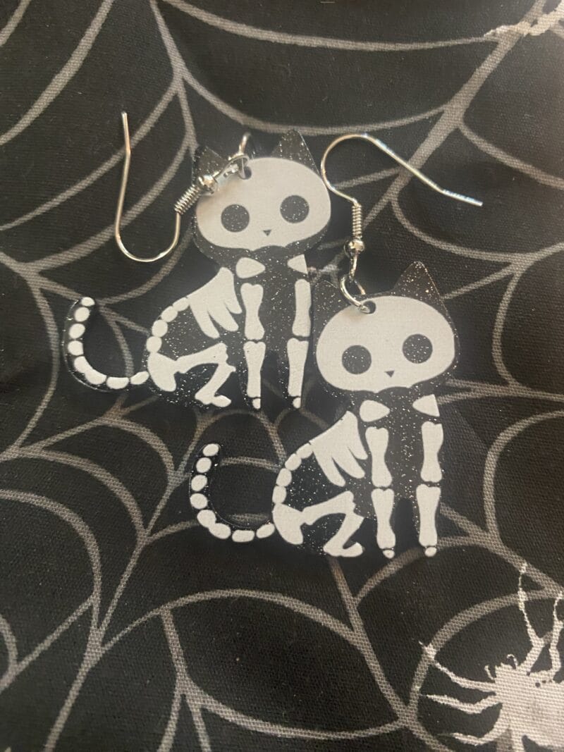 Skeleton Cat Earrings