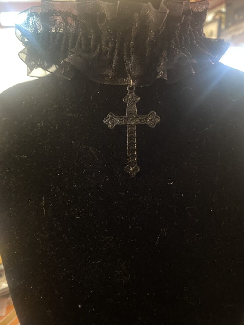 Black Lace Choker with Black Cross